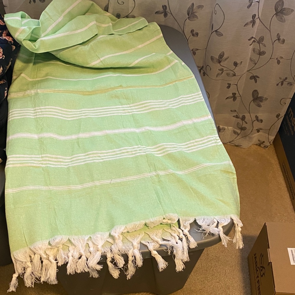 Green Striped Tasseled Throw Blanket